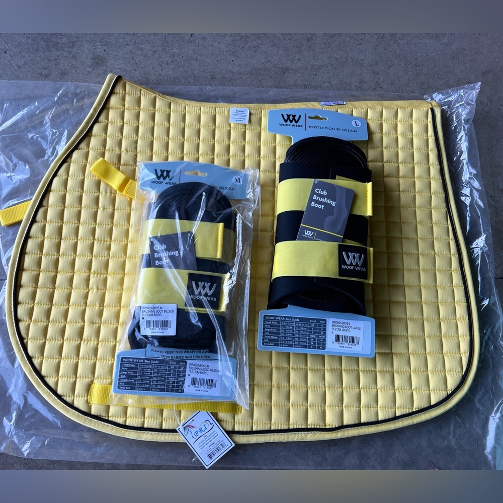 Bundle - Yellow PRI English saddle pad x1 med WW boot, x1 large WW boot